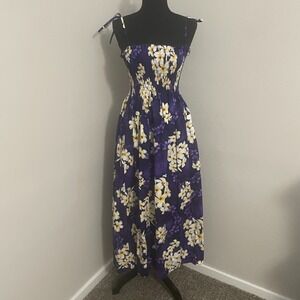 VTG HAWAII STATION Dress One Size Floral Purple/Multi Maxi Dress Smocked Cottage